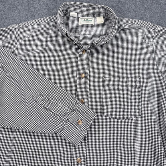 L.L. Bean Other - LL Bean Mens Large Regular Black White Houndstooth Cotton Button Down Shirt USA